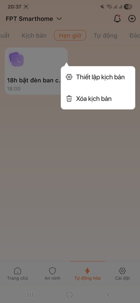 Huong dan tao kich ban hen gio tren FPT LIFE 8