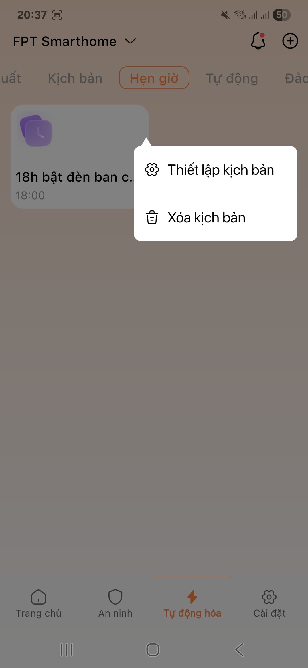 Huong dan tao kich ban hen gio tren FPT LIFE 8