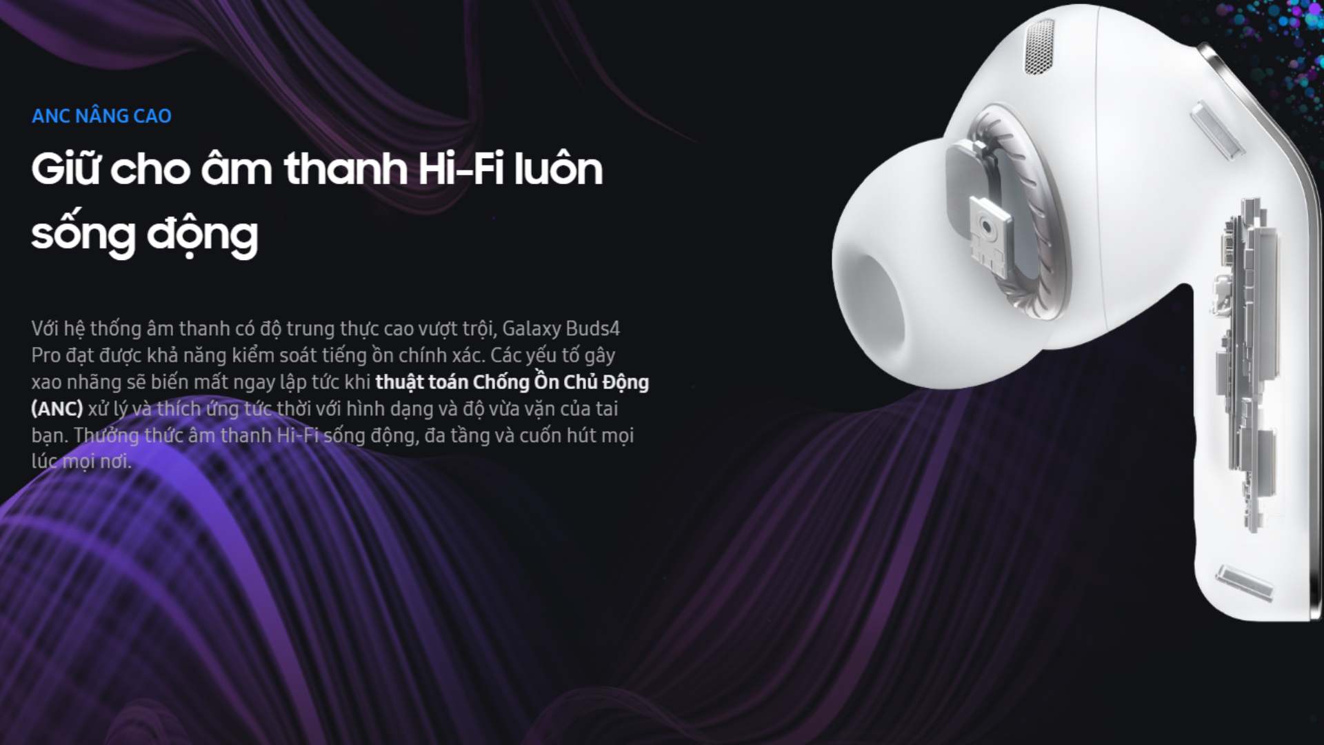 Tai nghe Galaxy Buds4 và Buds4 Pro màu mới, tính năng mới - FPT Smart home Tai nghe Galaxy Buds4 và Buds4 Pro có tính năng Chống ồn chủ động (ANC) nâng cao