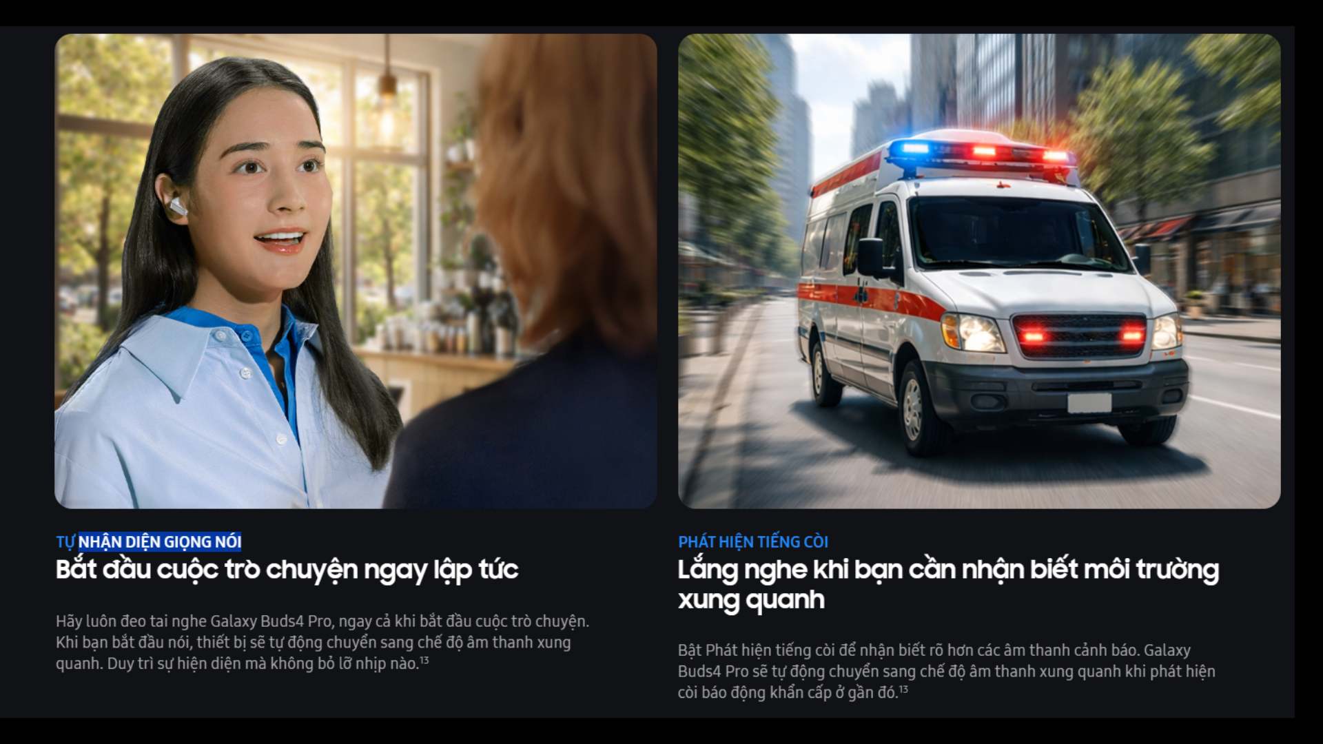 Tai nghe Galaxy Buds4 và Buds4 Pro màu mới, tính năng mới - FPT Smart home Tai nghe Galaxy Buds4 và Buds4 Pro có tính năng Nhận diện giọng nói & phát hiện tiếng còi